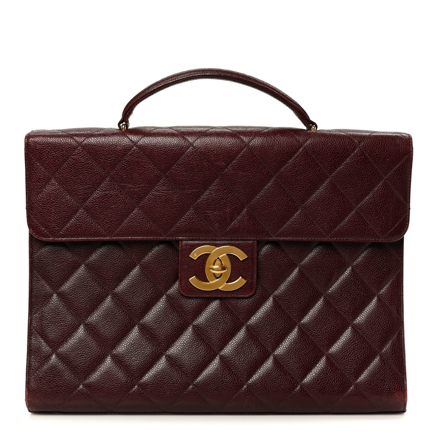 Caviar Quilted Briefcase Laptop Bag Burgundy