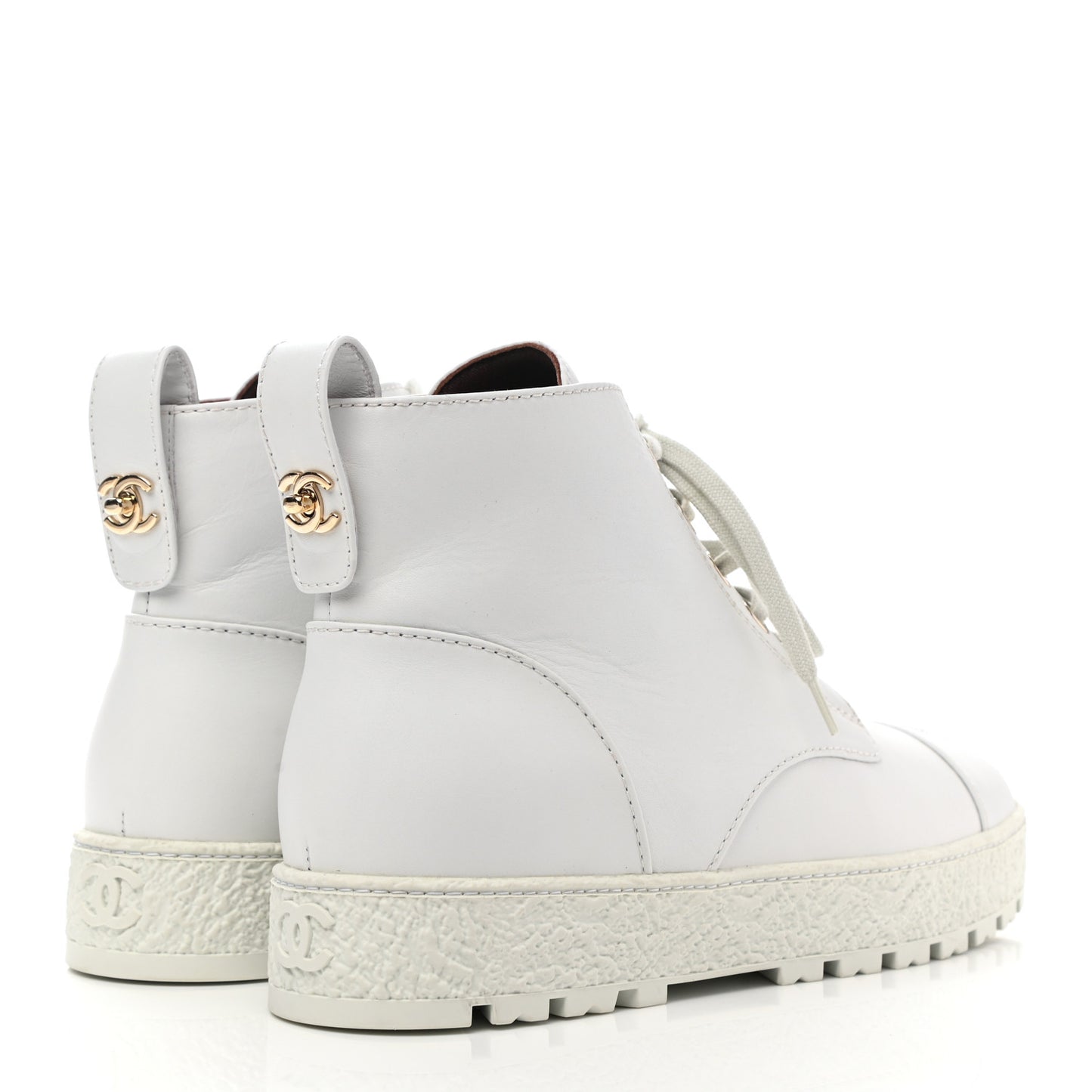 Calfskin CC Turnlock Lace Up Boots 41 White