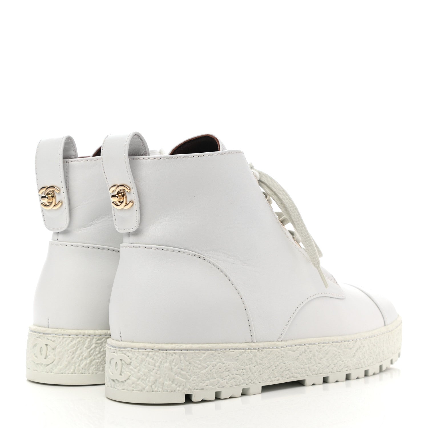 Chanel Calfskin CC Turnlock Lace Up Boots 41 White 4 of 11