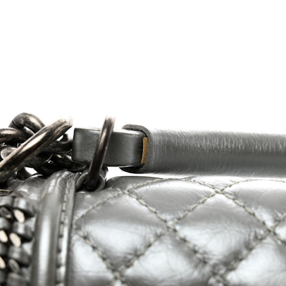 Chanel Metallic Aged Calfskin Quilted Medium Top Handle Boy Flap Silver 12 of 12