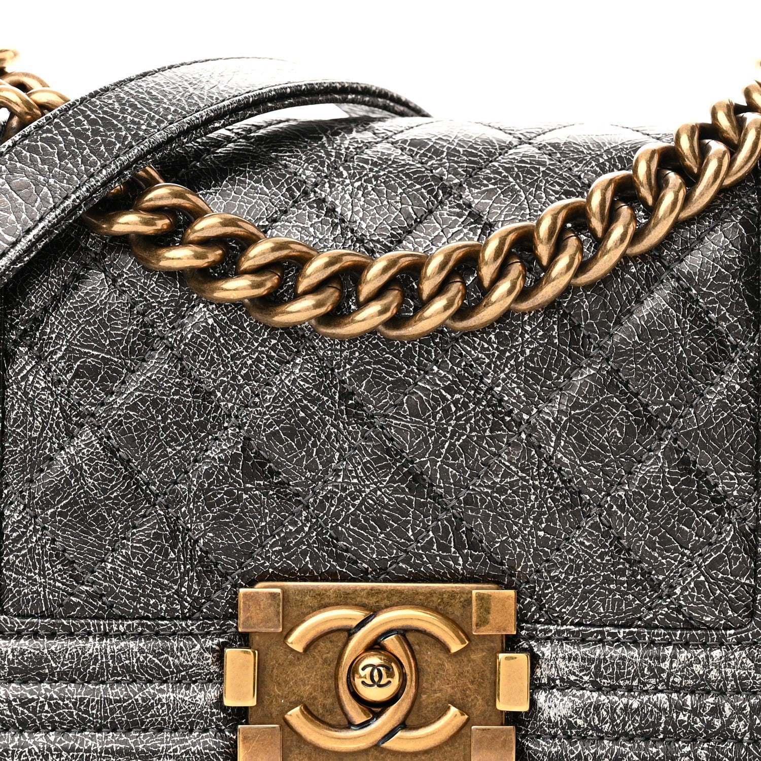 Chanel Cracked Metallic Calfskin Quilted Small Boy Flap Dark Silver 7 of 10