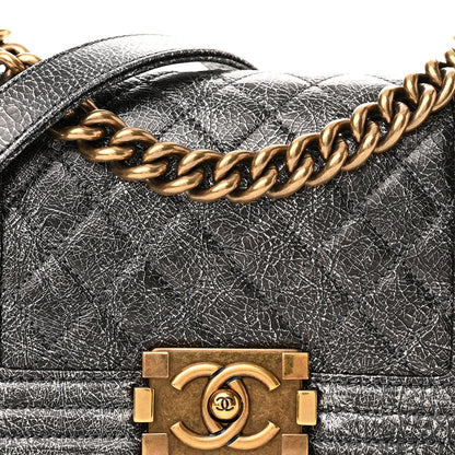 Chanel Cracked Metallic Calfskin Quilted Small Boy Flap Dark Silver 7 of 10