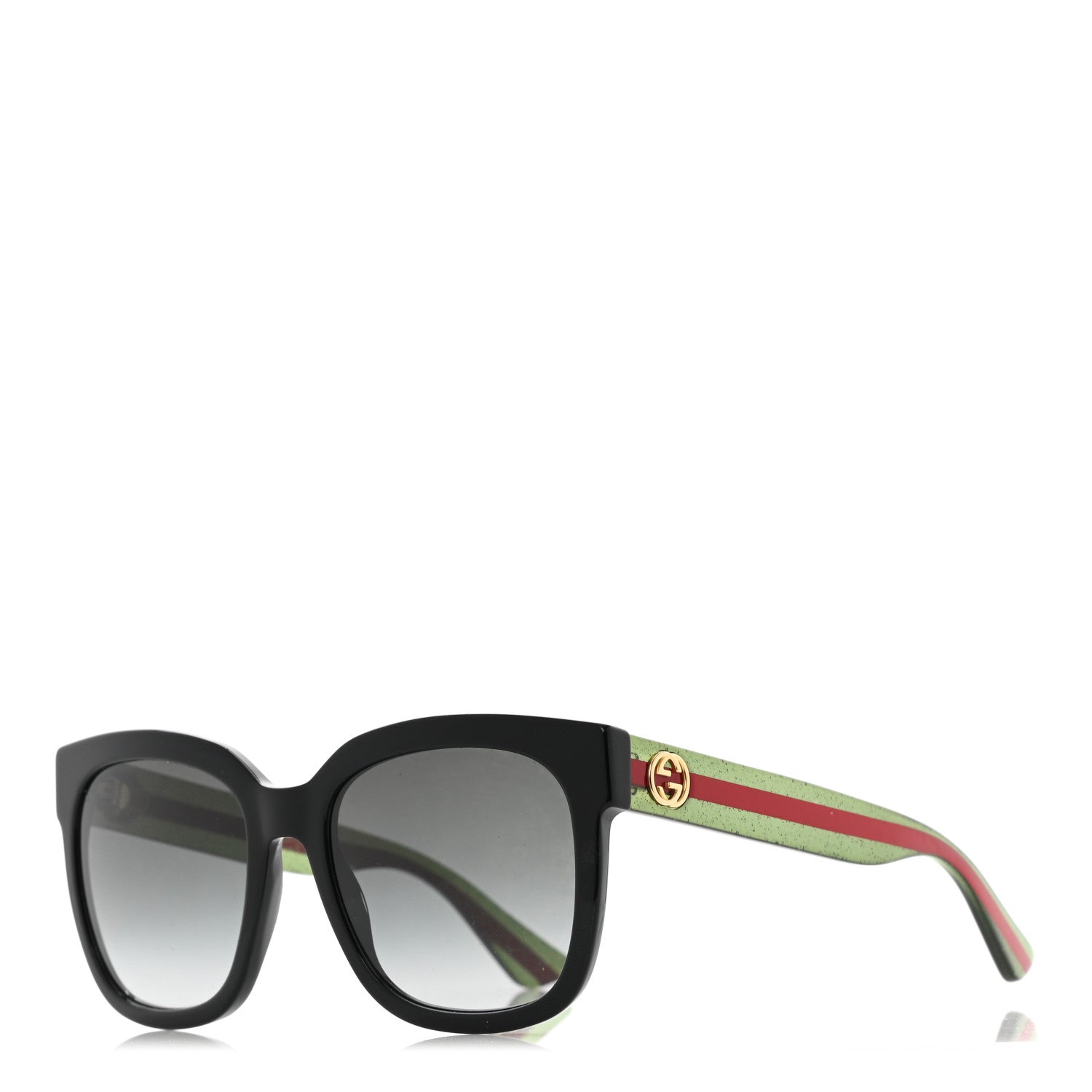 Gucci Acetate Square Frame Web Glitter Sunglasses GG0034S Black Green 1 of 7