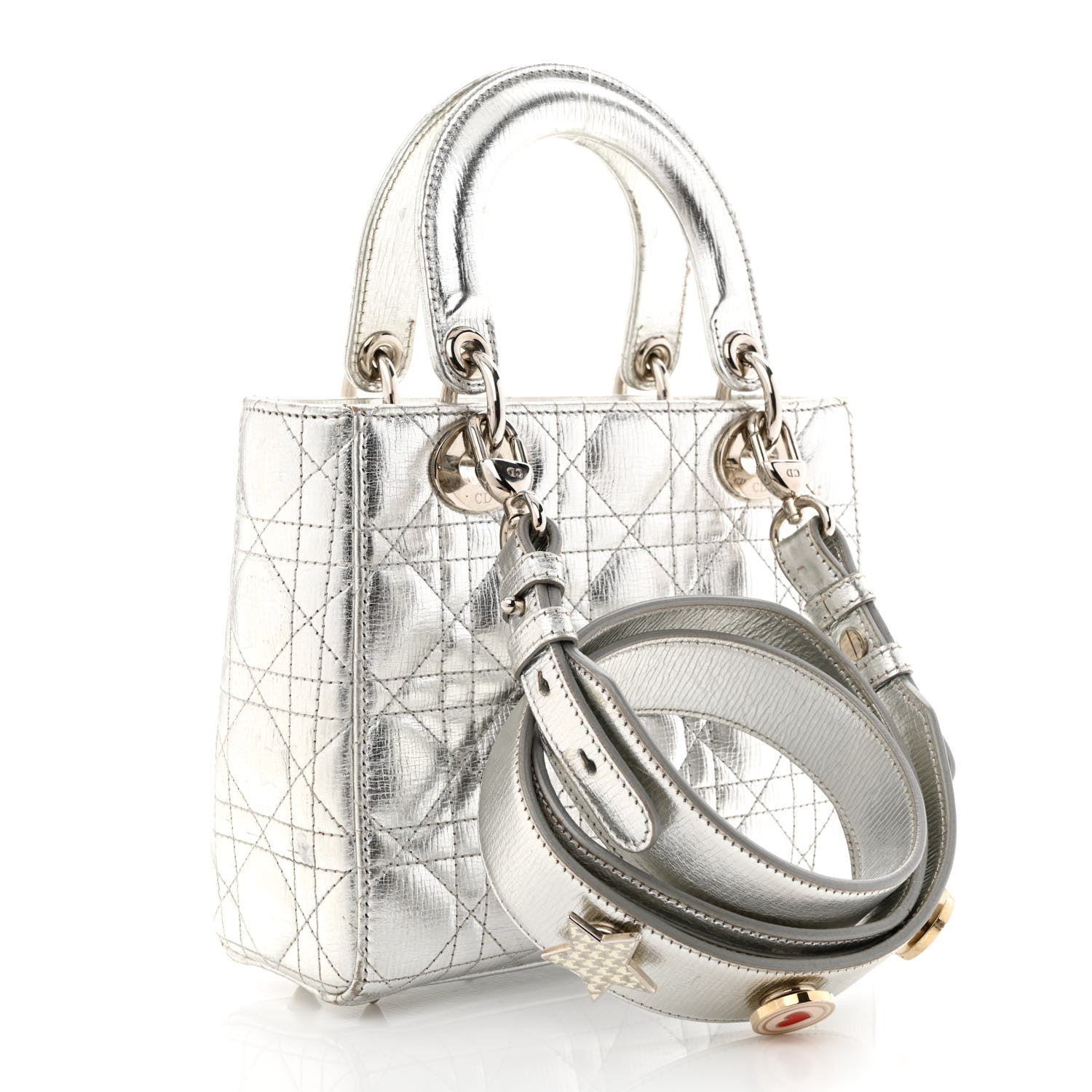 Christian Dior Metallic Grained Calfskin Cannage Small Lucky Badges My Lady Dior Silver 3 of 16