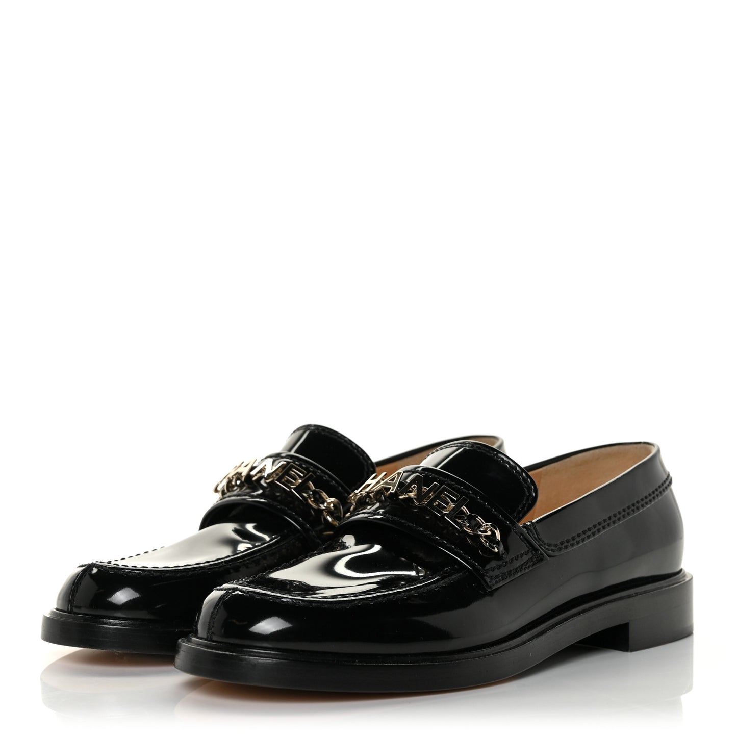 Shiny Calfskin Logo Loafers 37 Black