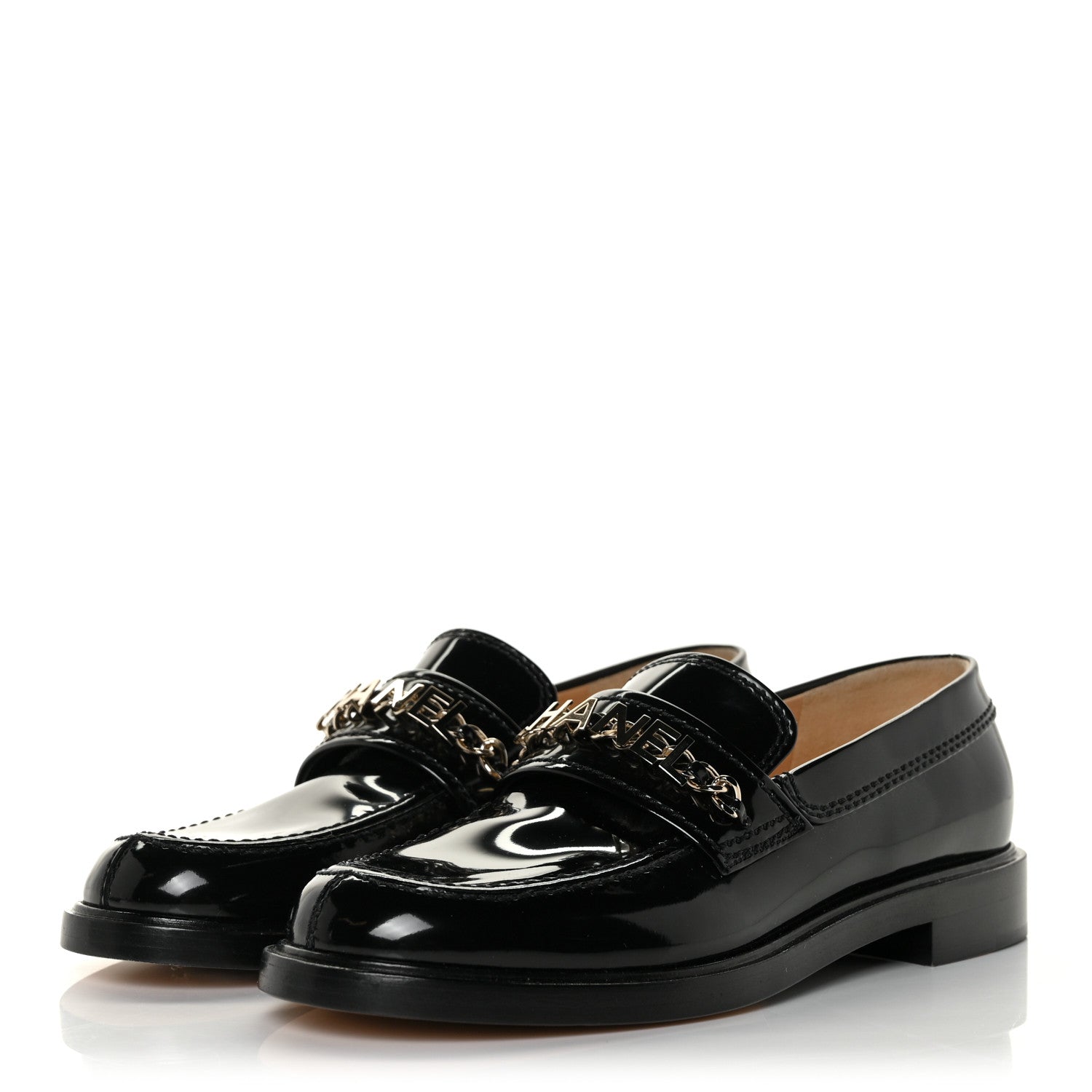 Chanel Shiny Calfskin Logo Loafers 37 Black 3 of 9