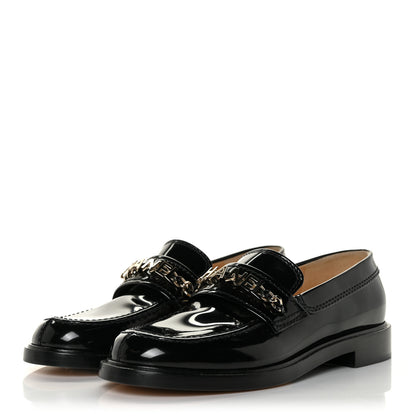 Chanel Shiny Calfskin Logo Loafers 37 Black 3 of 9