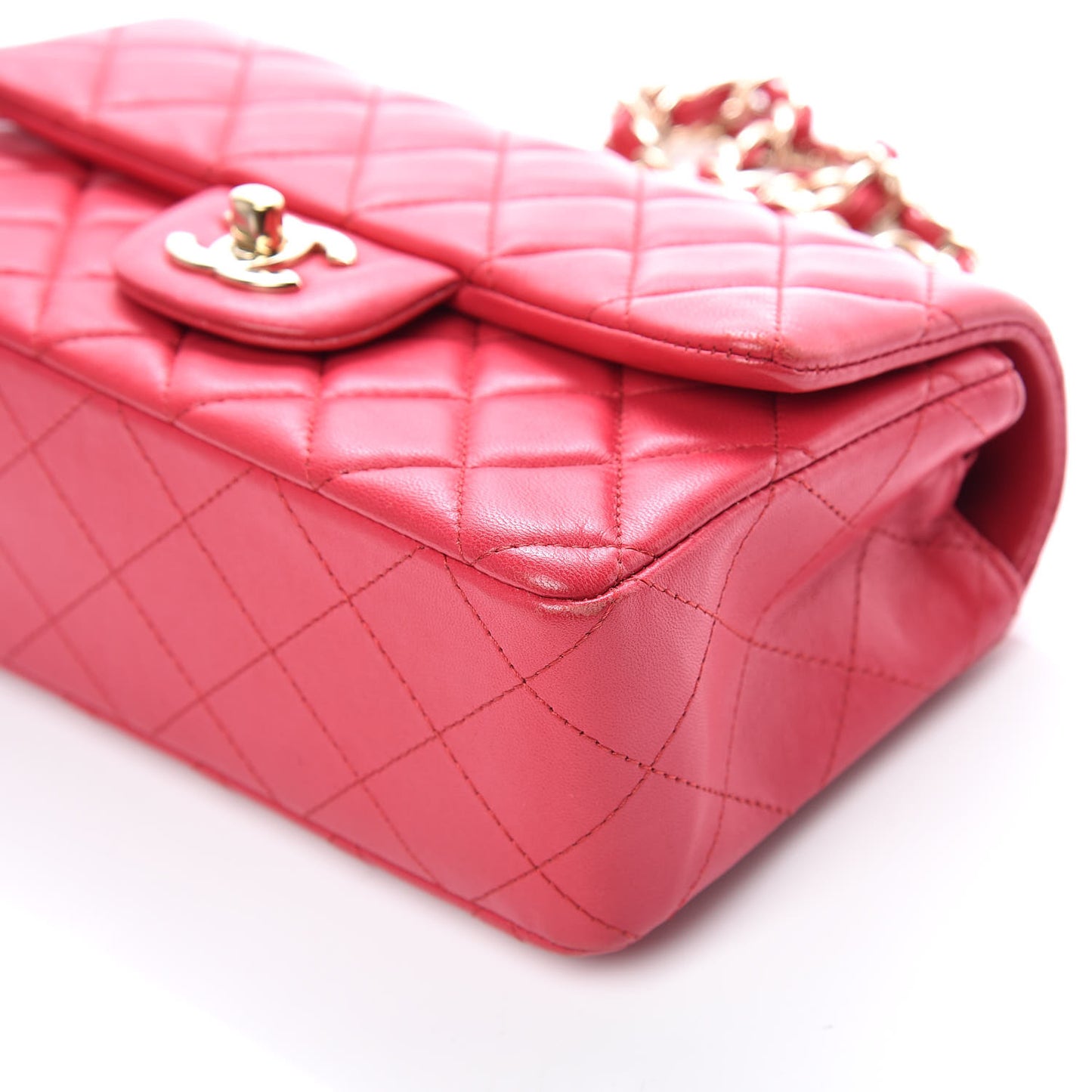Lambskin Quilted Mini Rectangular Flap Dark Pink