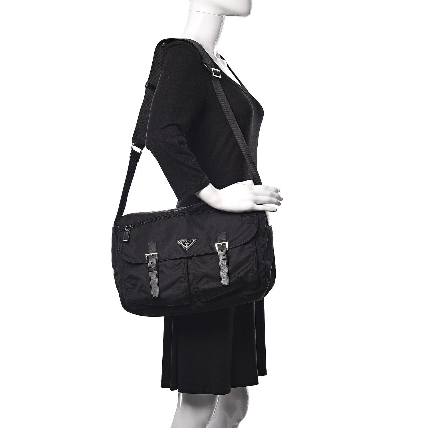 Prada Tessuto Nylon Saffiano Messenger Bag Black 2 of 17