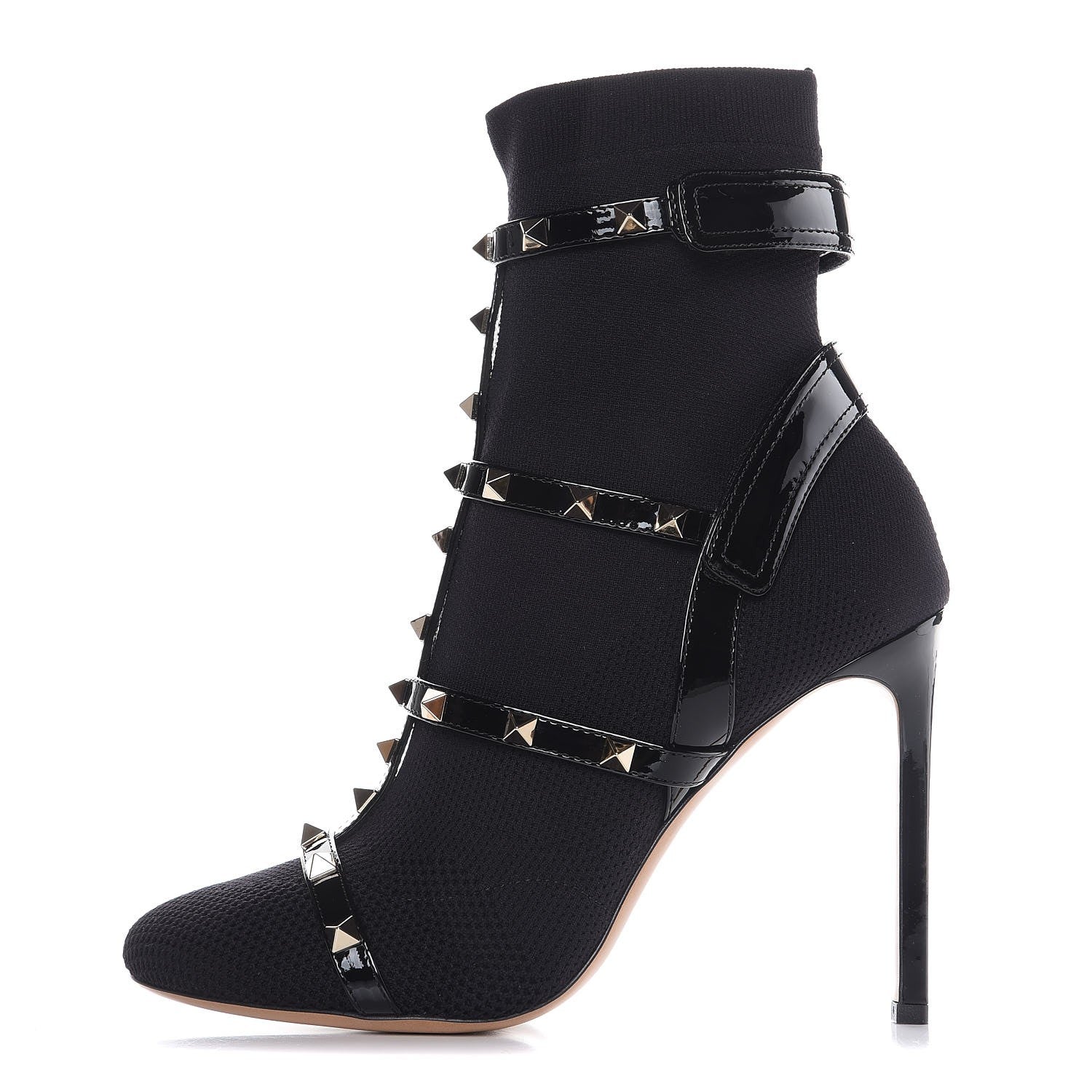 Valentino Garavani Knit Patent Rockstud Bodytech 105mm Ankle Boots 39 Black 1 of 8