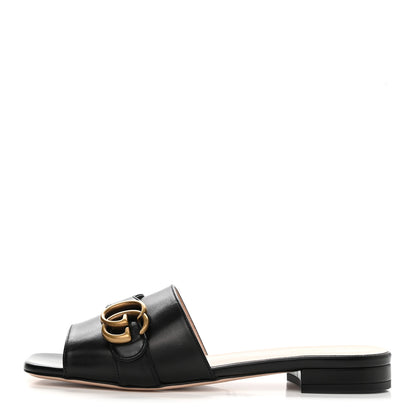 Gucci Malaga Kid GG Marmont Flat Slide Sandals 37.5 Black 1 of 10