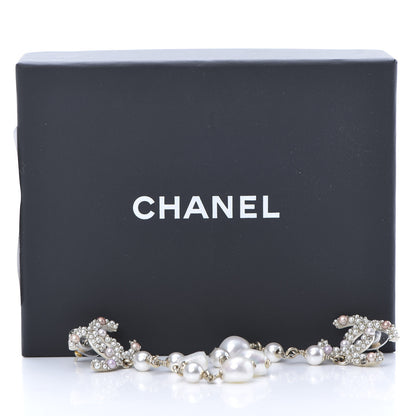 Chanel Pearl Crystal CC Charms Dangle Earrings Light Gold Pink 5 of 5