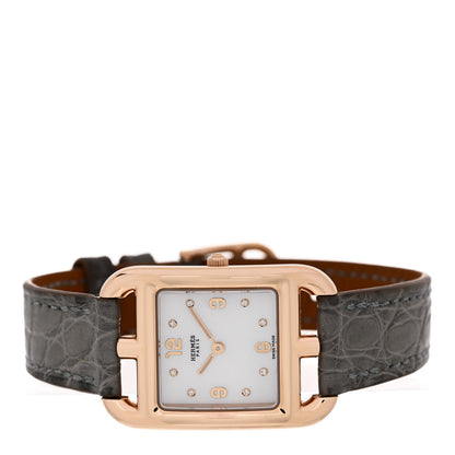 Hermes 18K Rose Gold Alligator Diamond Mother of Pearl 23mm Cape Cod Quartz Watch Gris Perle 2 of 5