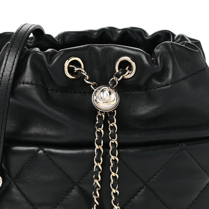 Chanel Lambskin Quilted Pearl Bucket Bag Black 8 of 10