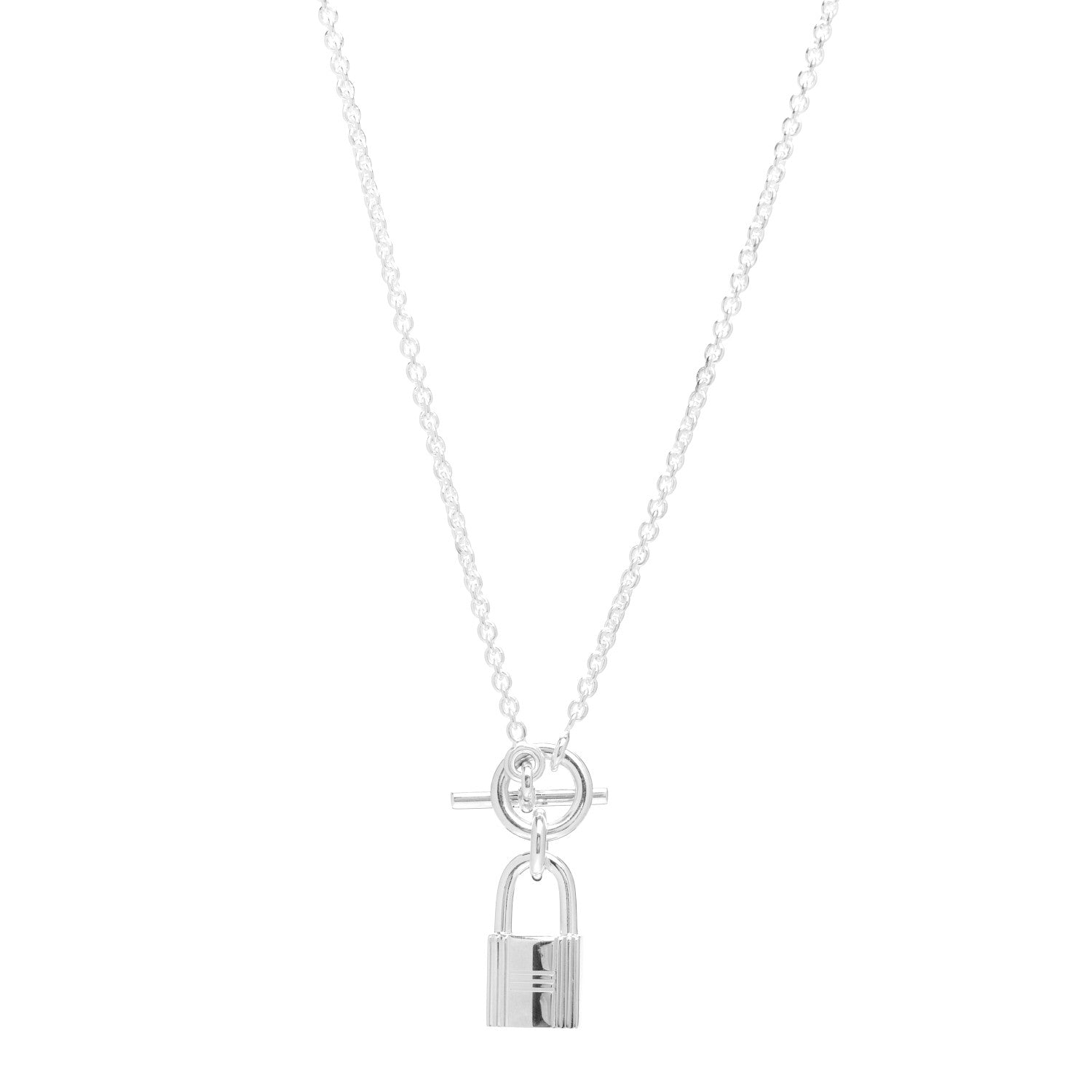 Hermes Sterling Silver Cadenas Kelly Lock Pendant Necklace 1 of 4