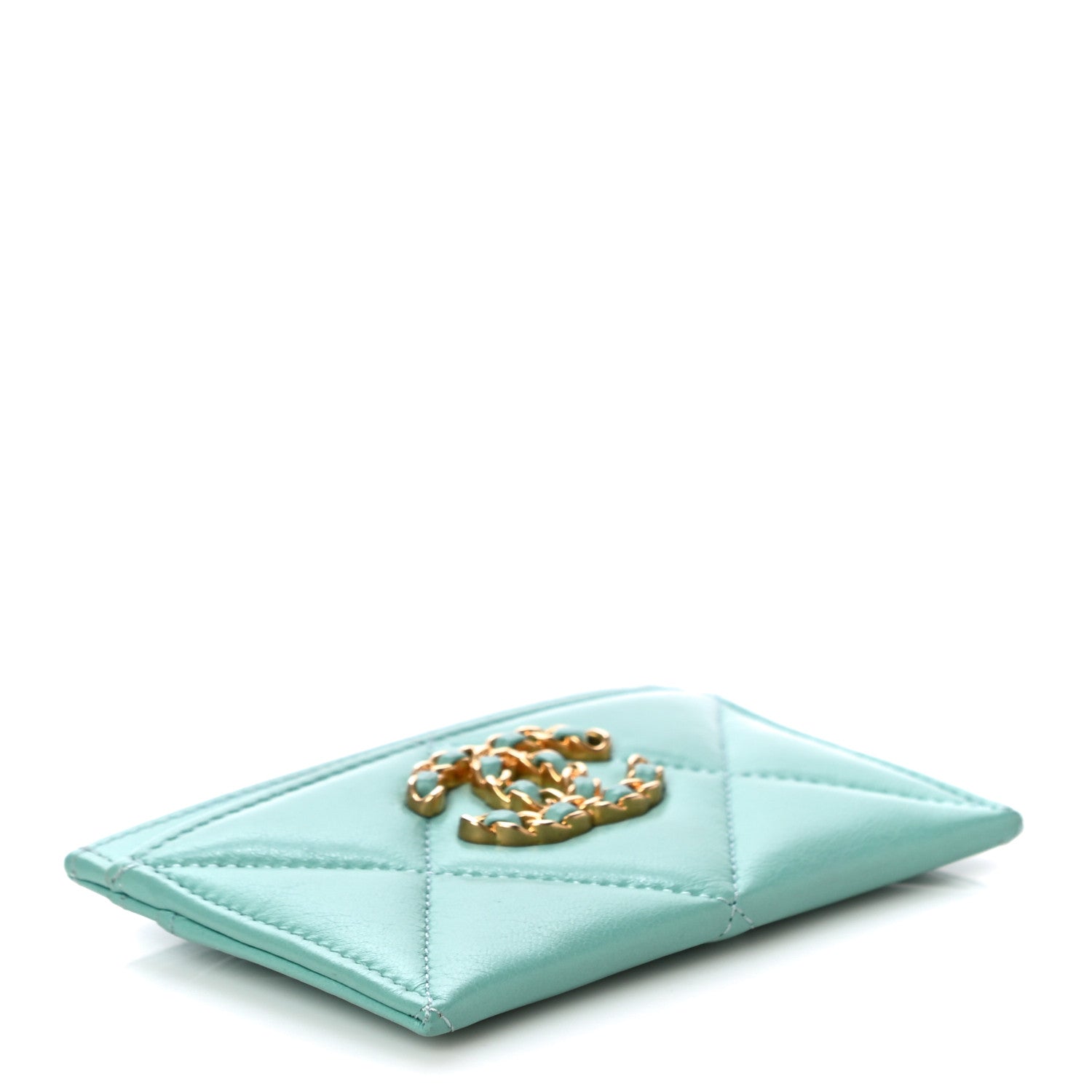 Chanel Shiny Goatskin Quilted Chanel 19 Card Holder Turquoise 4 of 12