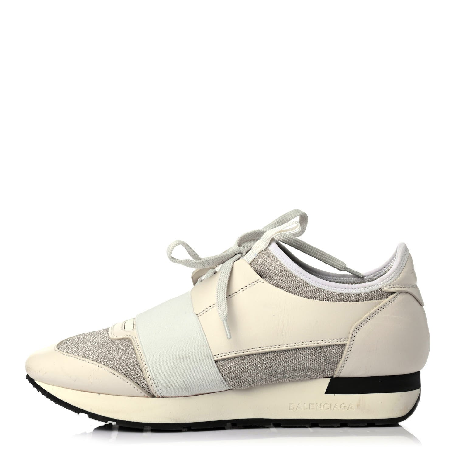 Balenciaga Calfskin Knit Womens Race Runner Sneakers 38 White 1 of 4