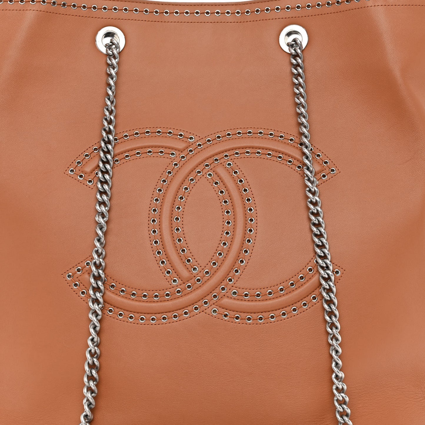Calfskin Large Coco Eyelets Shopping Tote Camel