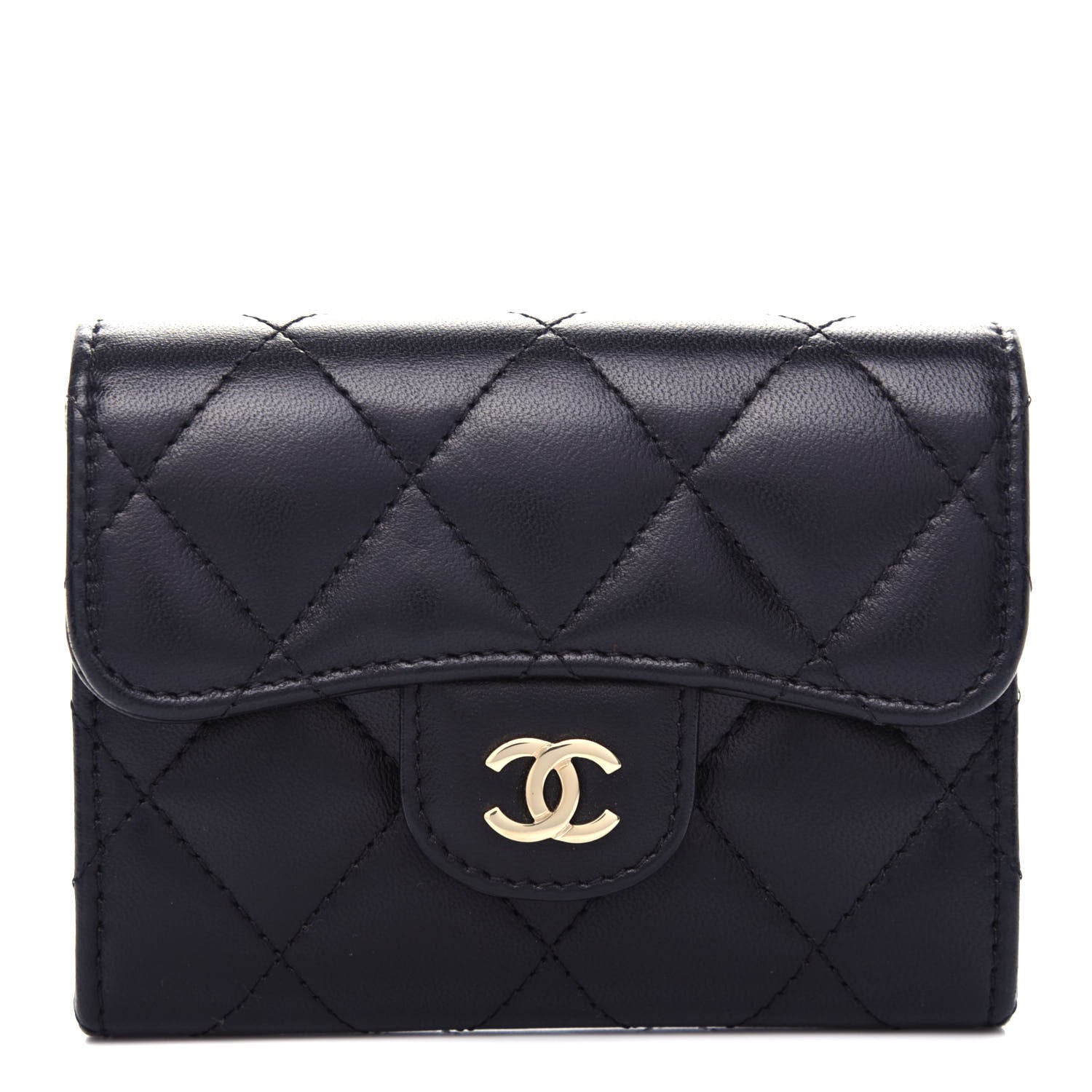 Chanel Lambskin Quilted Flap Card Holder Wallet Black 1 of 9