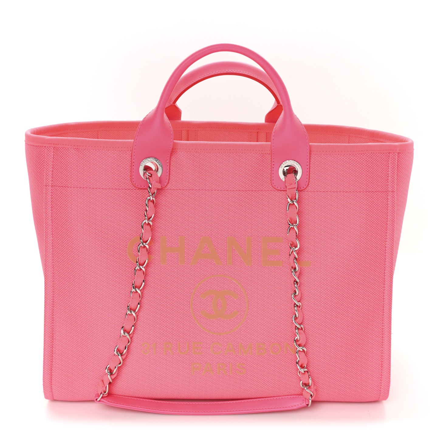 Mixed Fibers Calfskin Medium Deauville Tote Pink Orange
