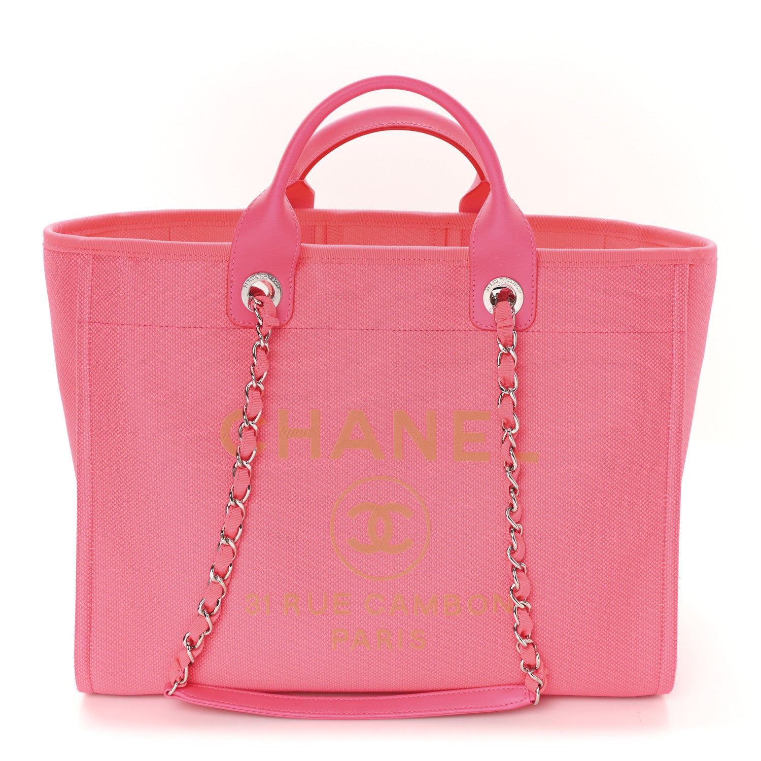 Chanel Mixed Fibers Calfskin Medium Deauville Tote Pink Orange 1 of 12