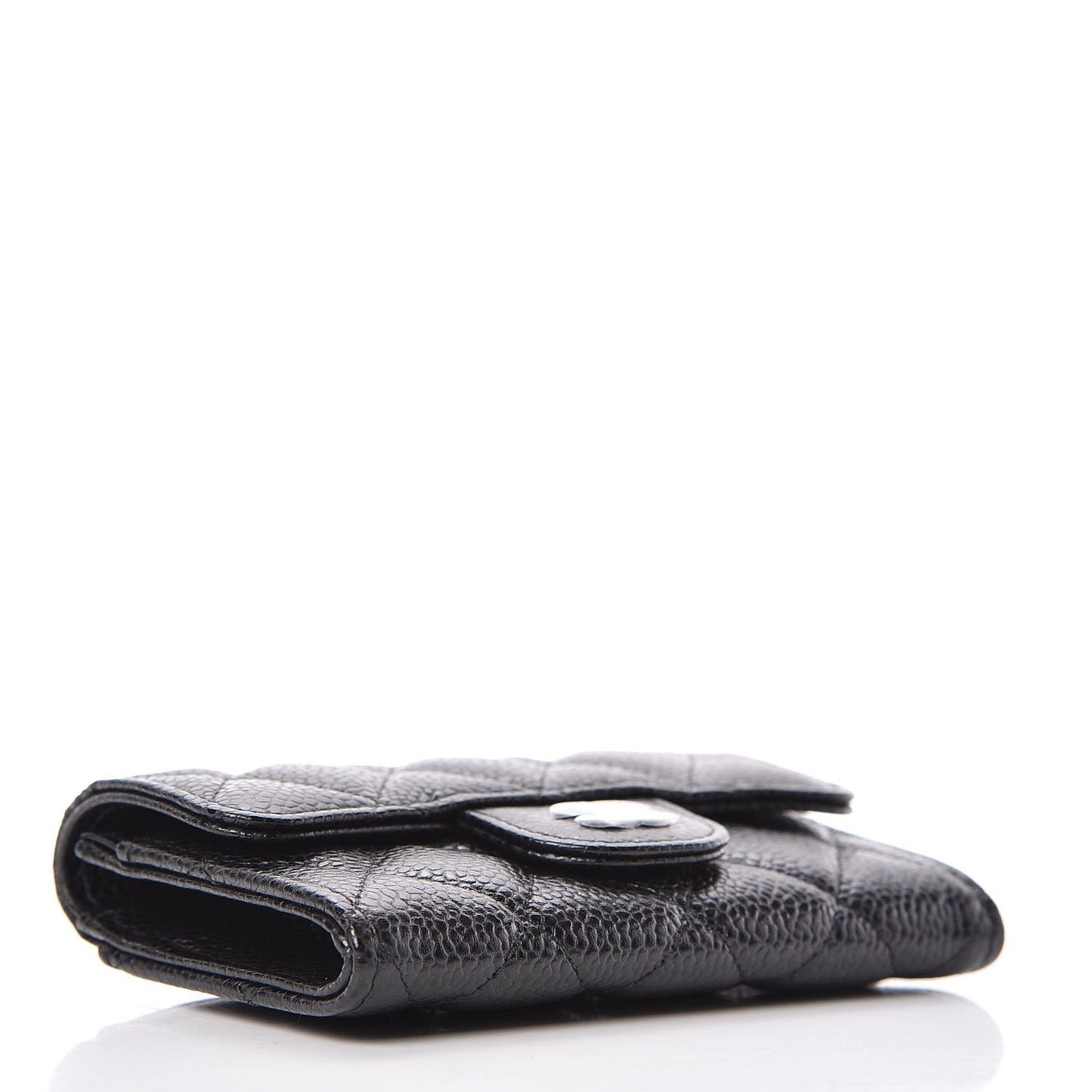 Caviar Quilted Flap Card Holder Wallet Black