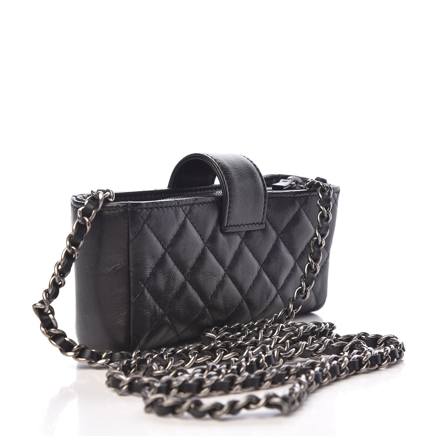 Aged Calfskin Quilted Lucky Charms Mini Phone Holder Clutch Black