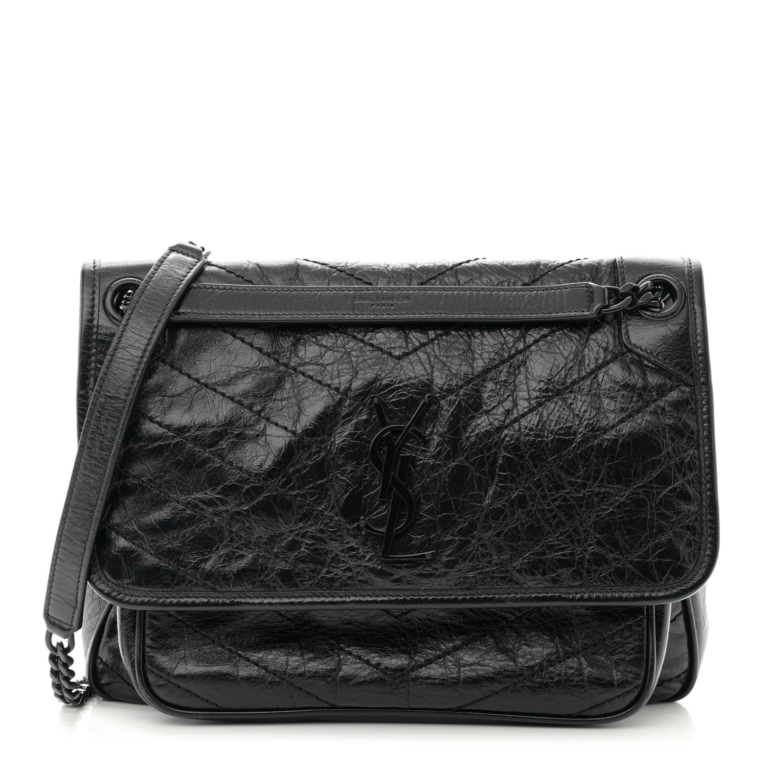 Saint Laurent Crinkled Calfskin Matelasse Monogram Large Niki Chain Satchel Black 1 of 10