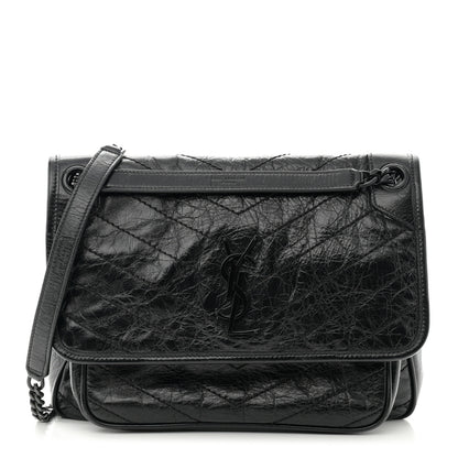 Saint Laurent Crinkled Calfskin Matelasse Monogram Large Niki Chain Satchel Black 1 of 10