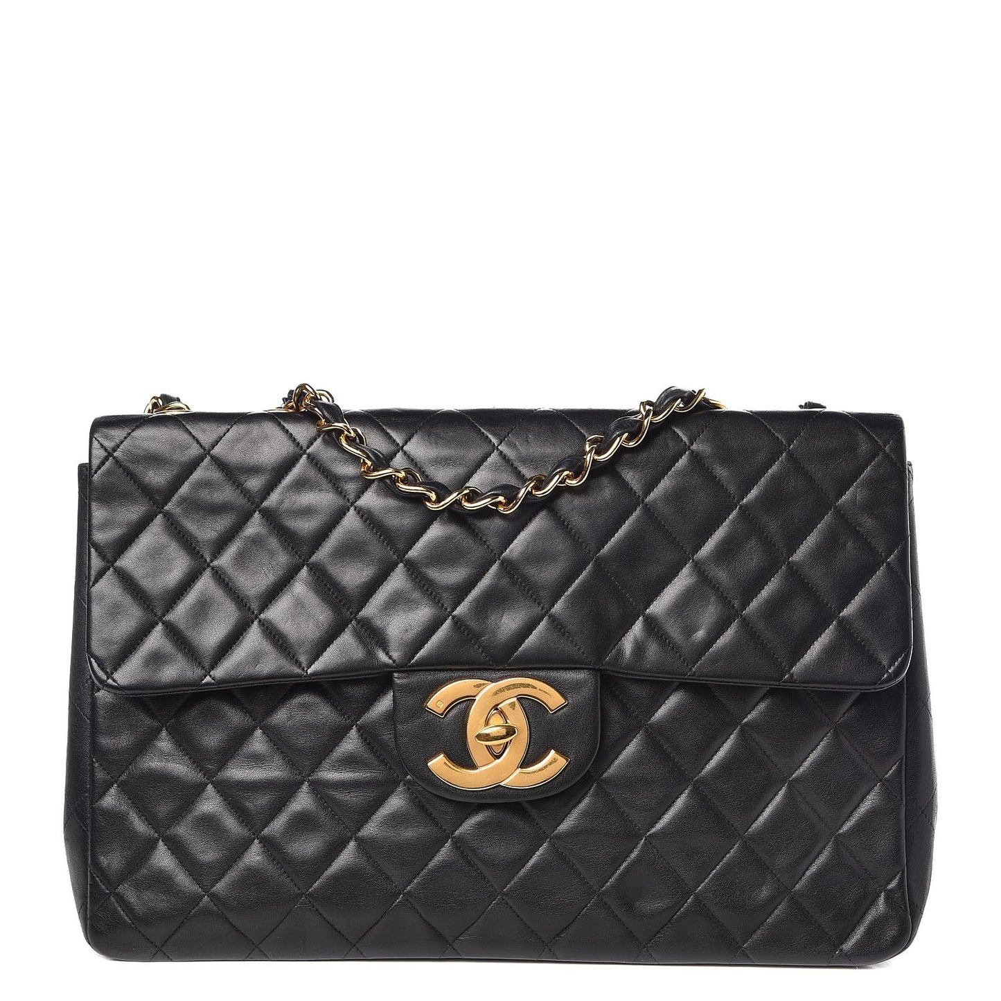 Lambskin Quilted XL Jumbo Single Flap Black