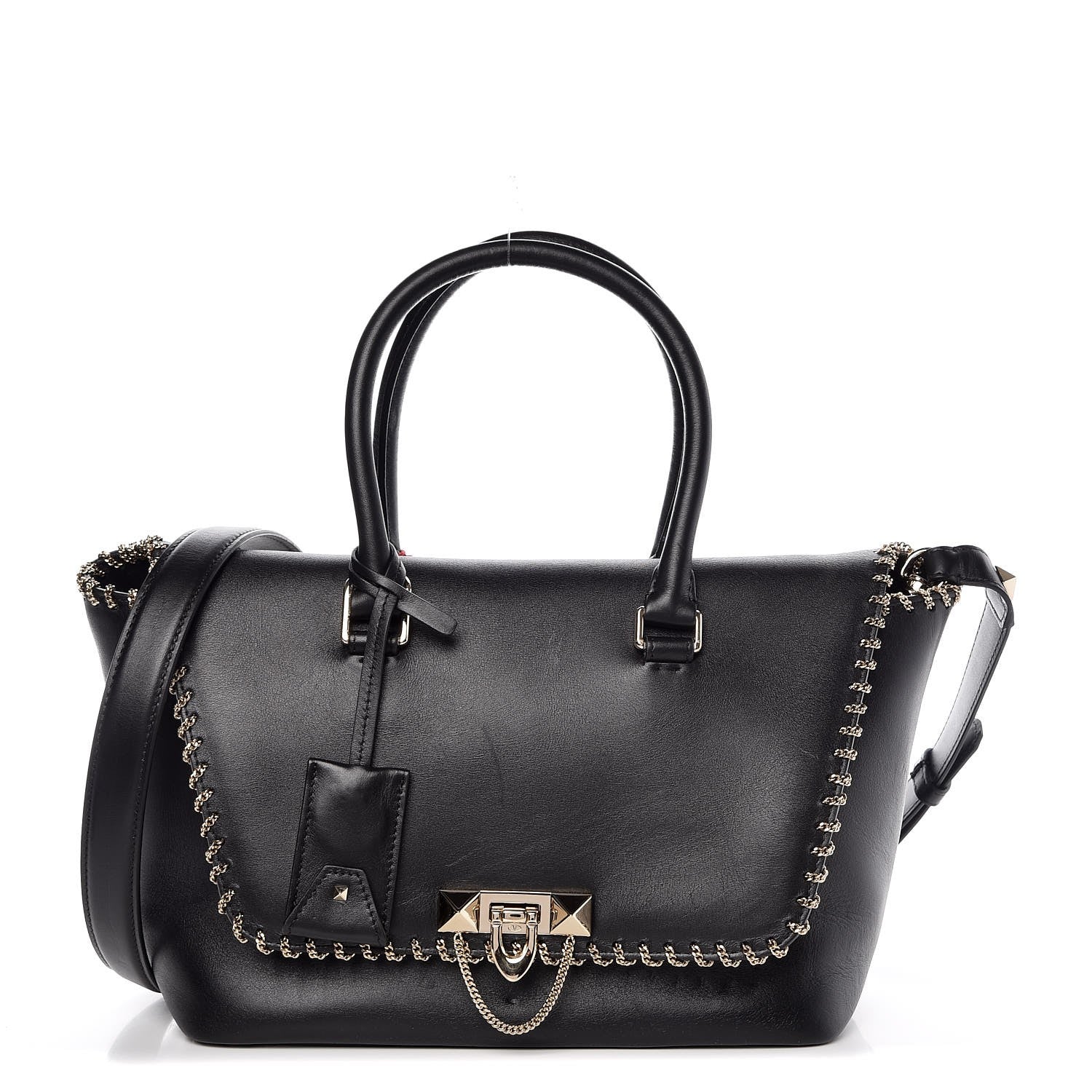 Valentino Garavani Calfskin Groumette Small Demilune Double Handle Satchel Black 1 of 10