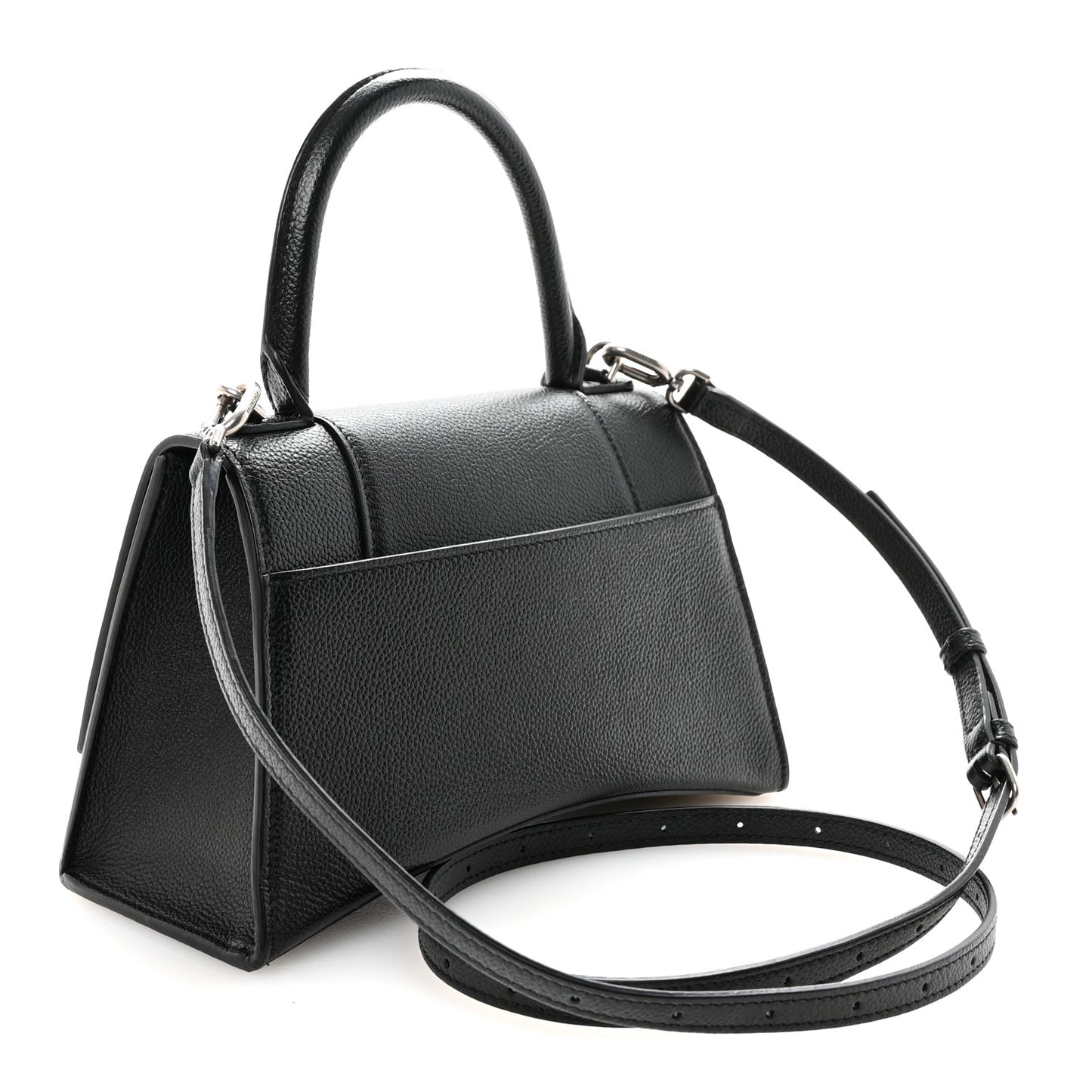 Grained Calfskin Small Hourglass Top Handle Bag Black