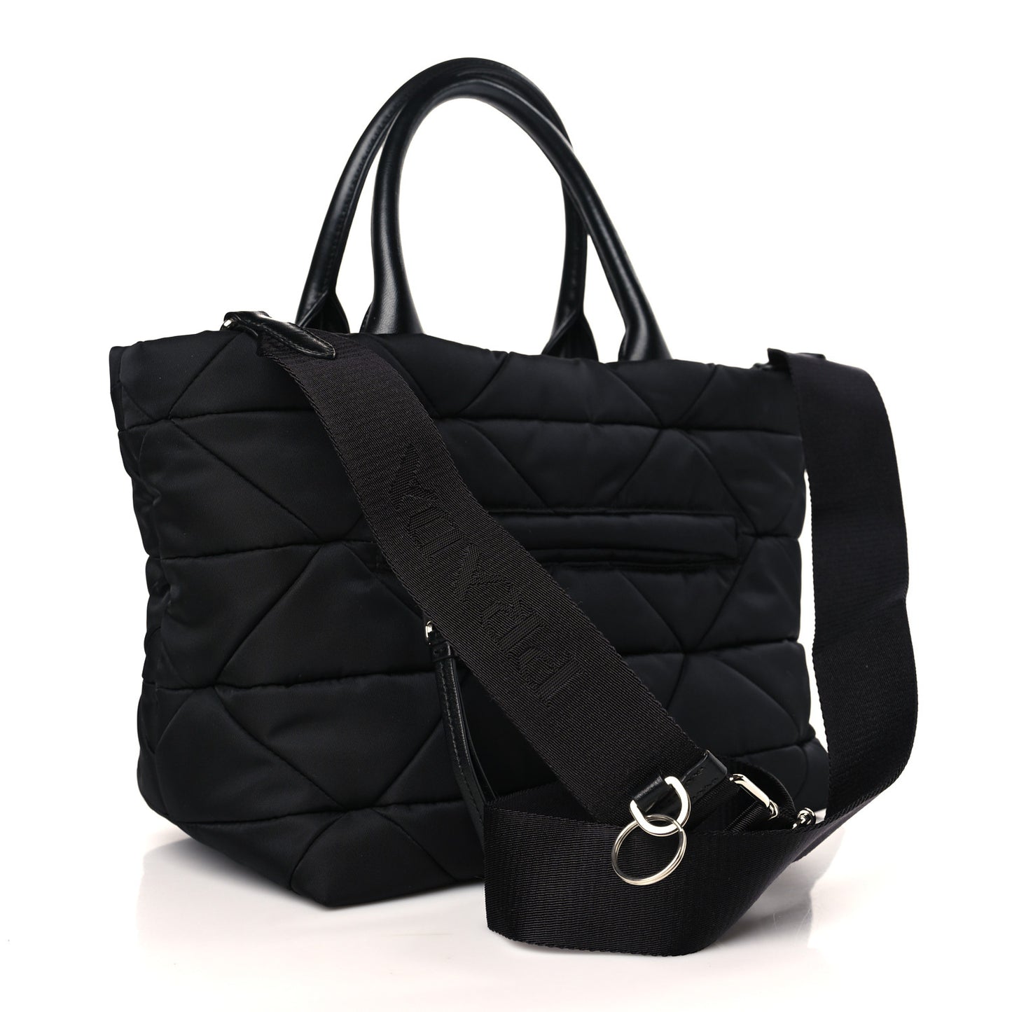 Re-Nylon Nappa Triangle Quilted Padded Small Double Handled Zip Tote Black