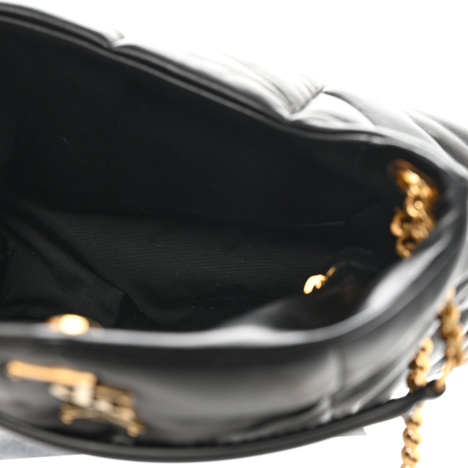 Saint Laurent Lambskin Quilted Small Loulou Puffer Monogram Chain Satchel Black 5 of 11