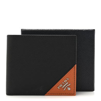 Prada Saffiano Bi-Fold Wallet Black Papaya 10 of 10