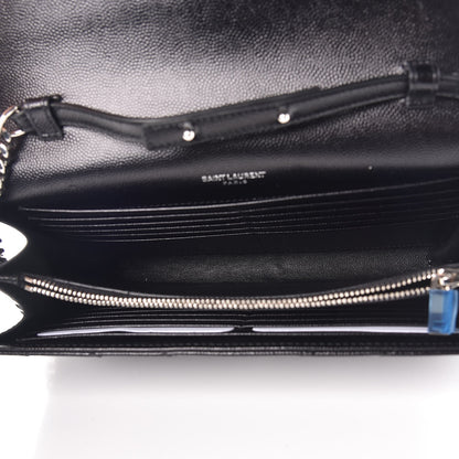 Saint Laurent Grain De Poudre Matelasse Chevron Monogram Chain Wallet Black 5 of 8