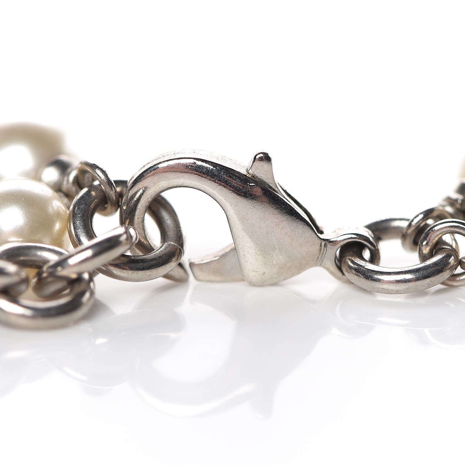 Chanel Crystal Pearl CC Long Necklace Silver 5 of 6