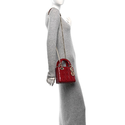 Christian Dior Patent Cannage Mini Lady Dior Rouge Cerise 2 of 11