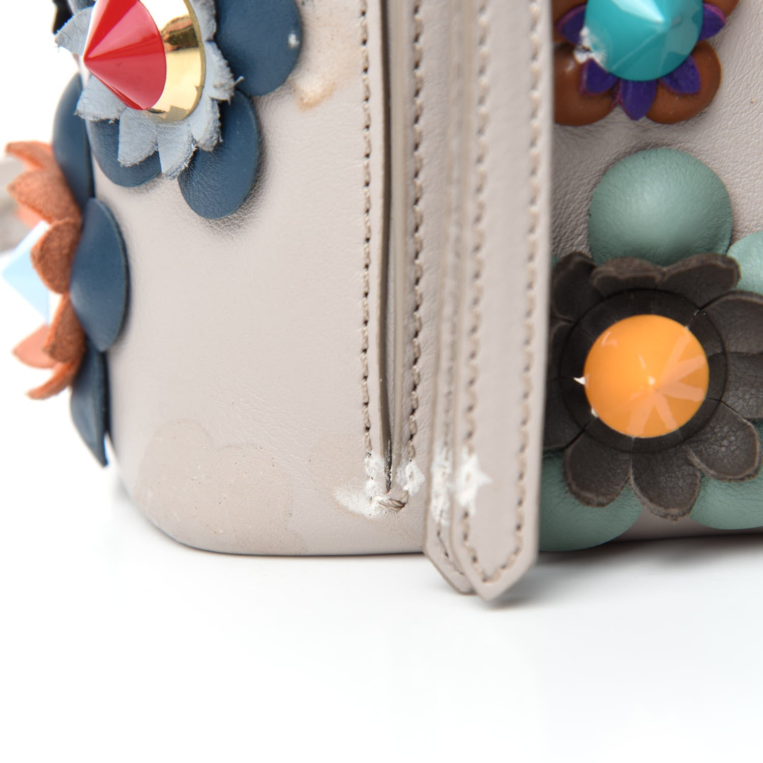 Fendi Vitello Dolce Flowerland Studded Mini Backpack Grigio Polvere Multicolor 12 of 17