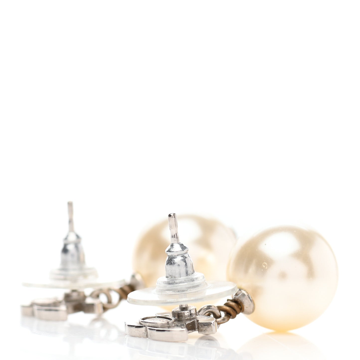 Crystal Pearl CC Drop Earrings Silver