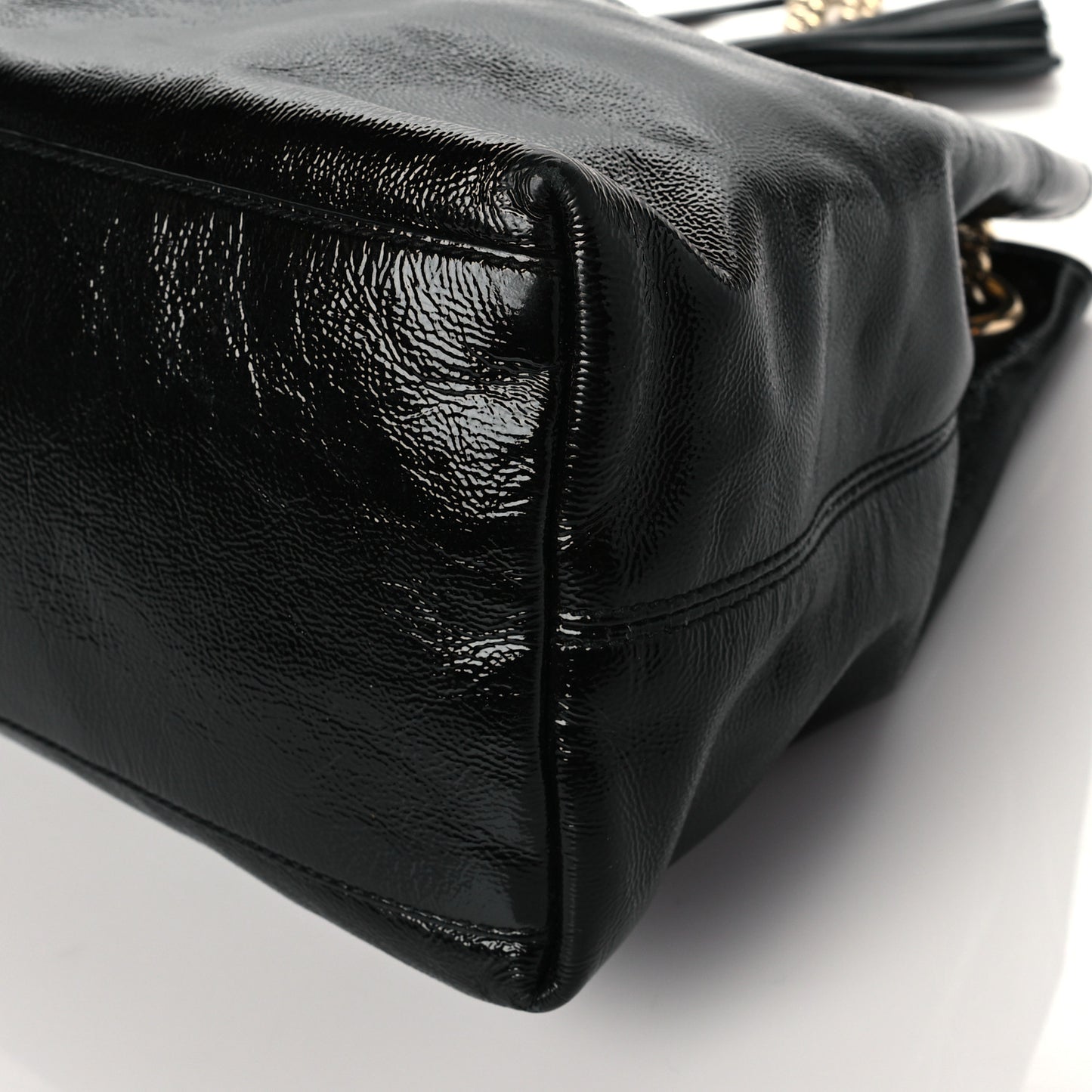 Patent Medium Soho Chain Shoulder Bag Black