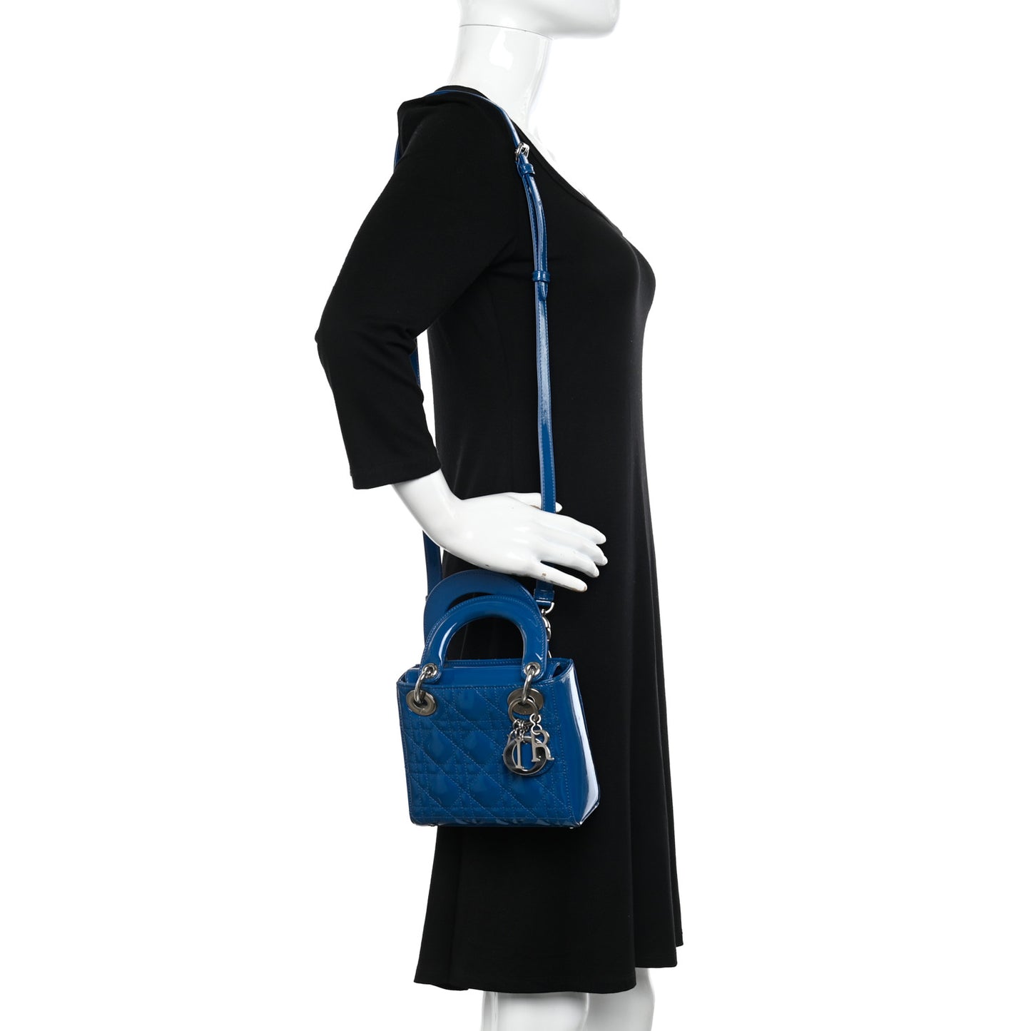 Patent Cannage Mini Lady Dior Blue