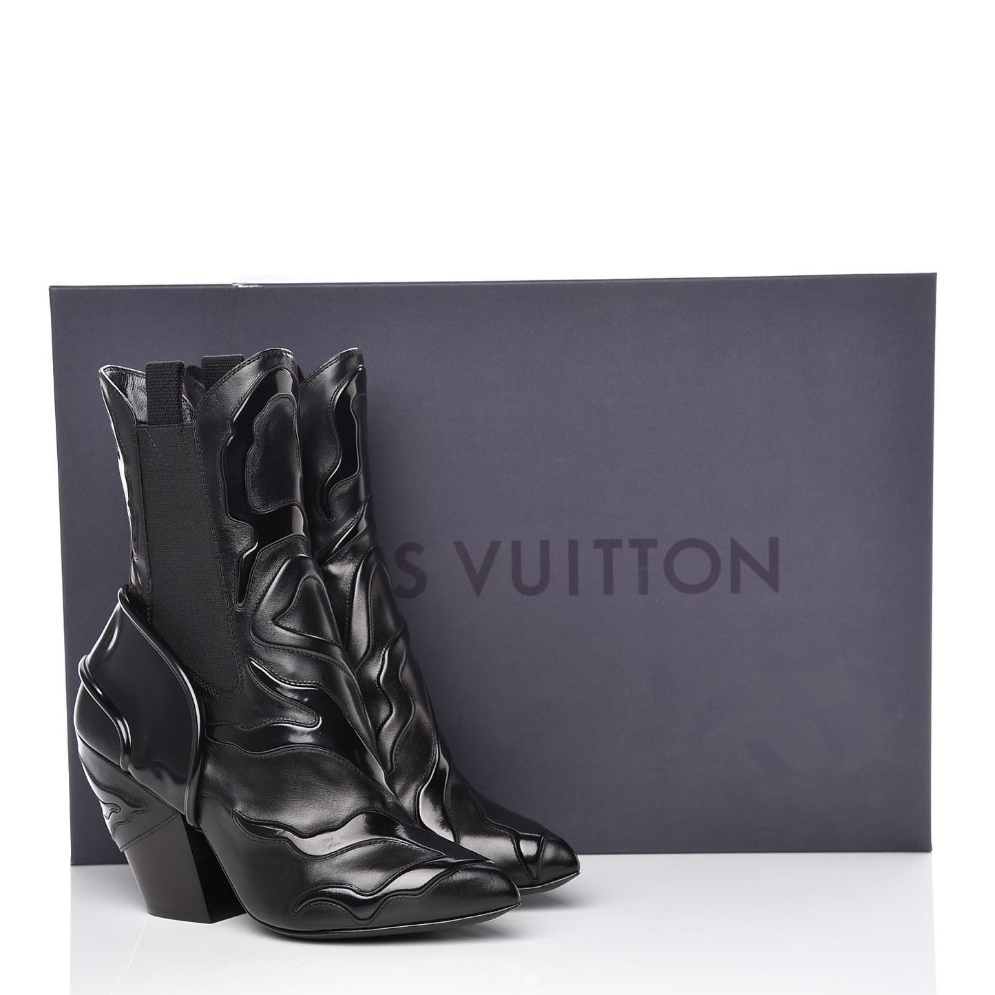 Calfskin Patent Monogram Fireball Ankle Boots 36.5 Black