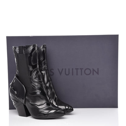 Louis Vuitton Calfskin Patent Monogram Fireball Ankle Boots 36.5 Black 9 of 9