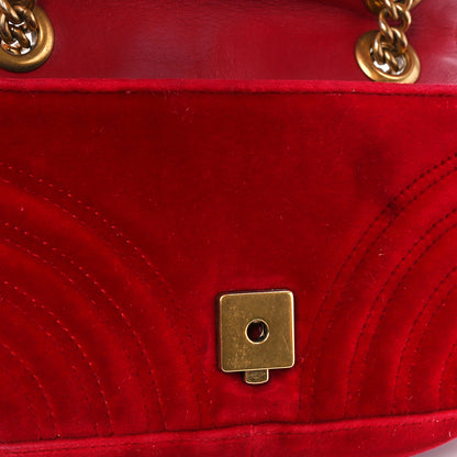 Gucci Velvet Matelasse Mini GG Marmont Shoulder Bag Hibiscus Red 12 of 12