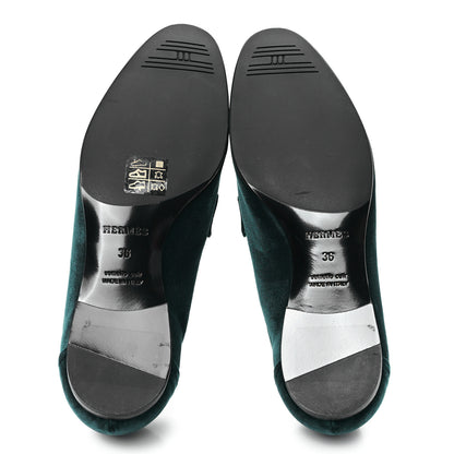 Hermes Velvet Womens Paris Loafers 36 Vert Fonce 6 of 10