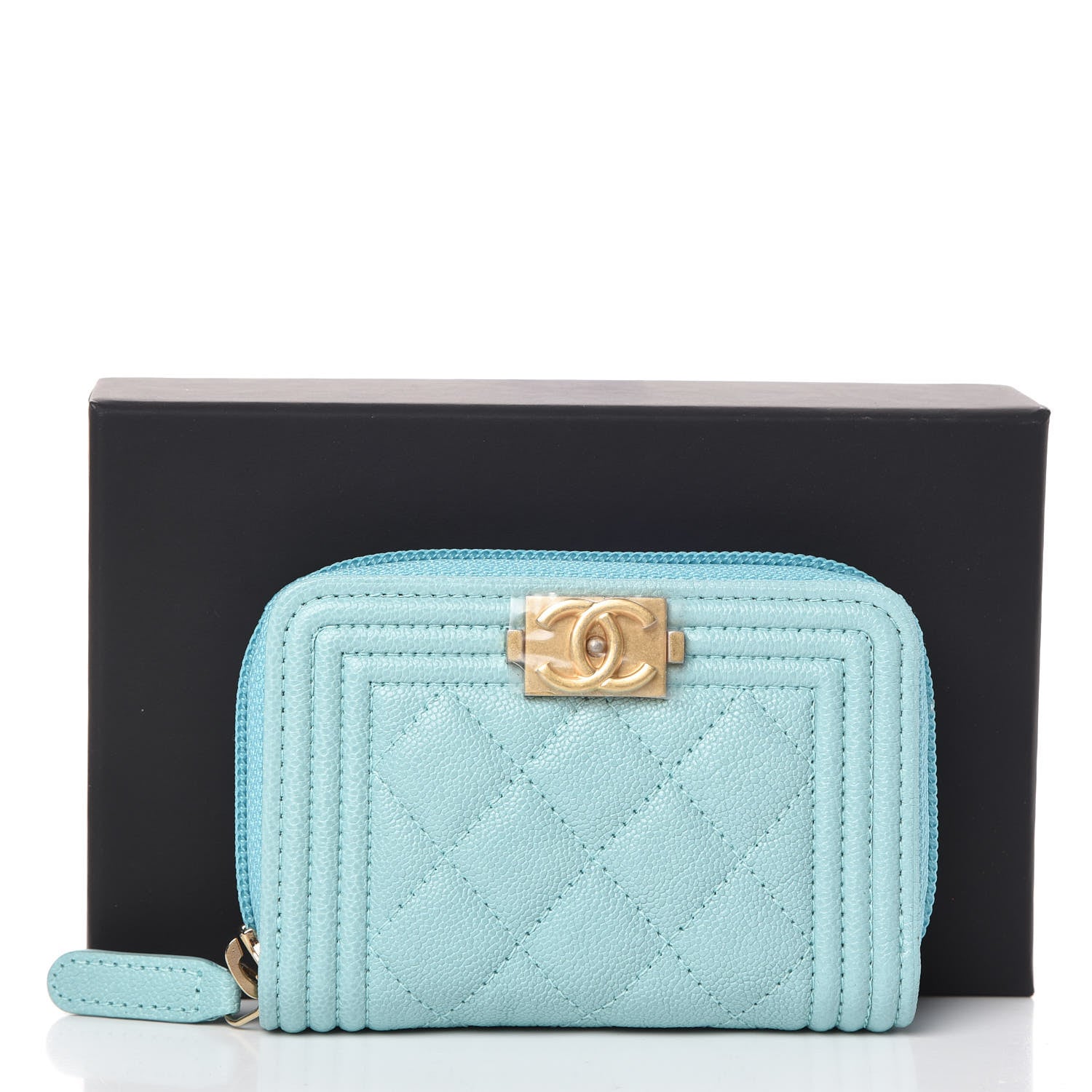 Chanel Caviar Quilted Boy Zip Around Card Holder Light Blue 11 of 11