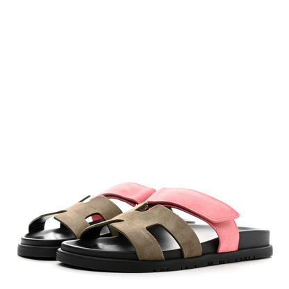 Hermes Suede Goatskin Womens Chypre Sandals 38 Toundra Rose Du Desert 3 of 8
