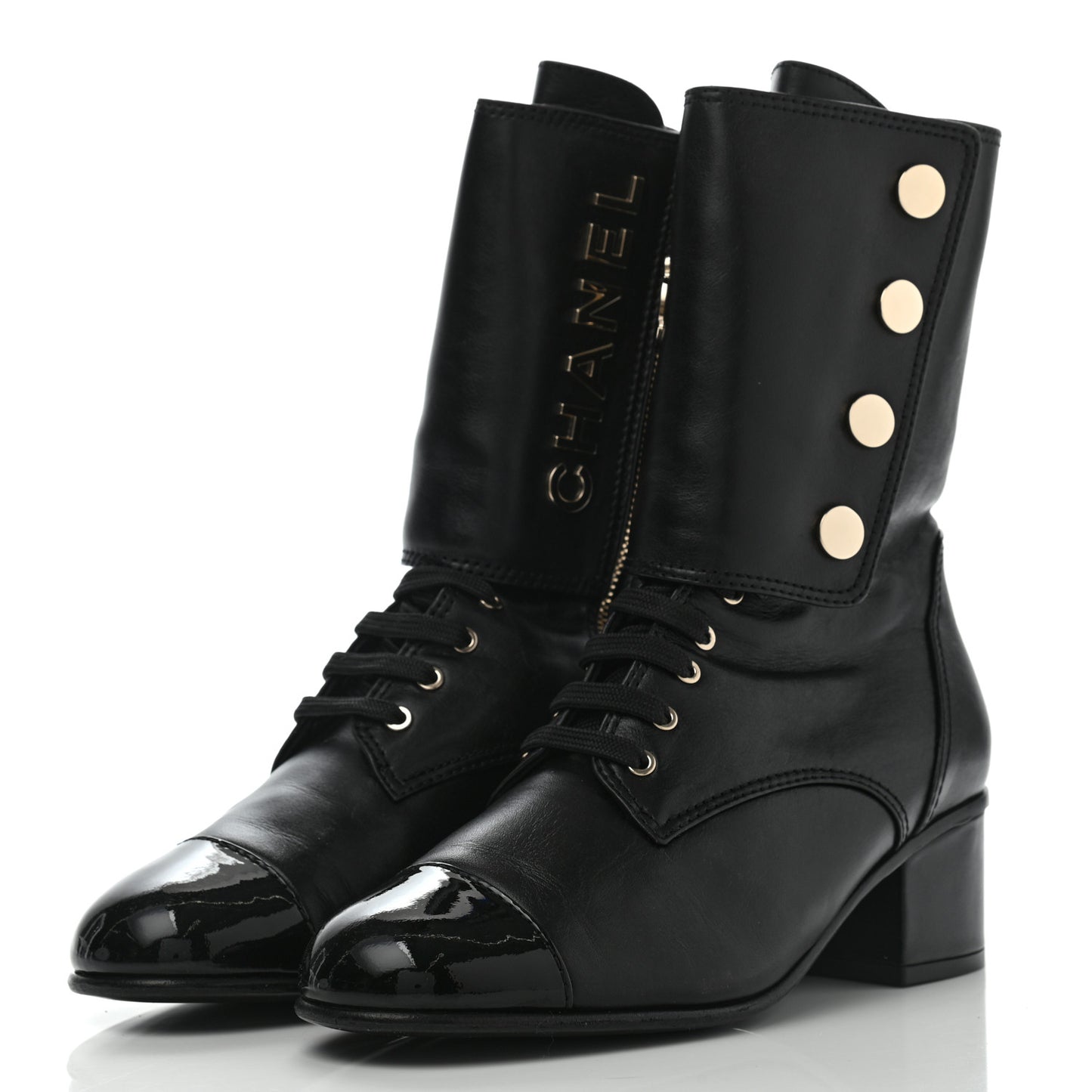 Calfskin Patent Cap Toe CC Lace Up Boots 40 Black