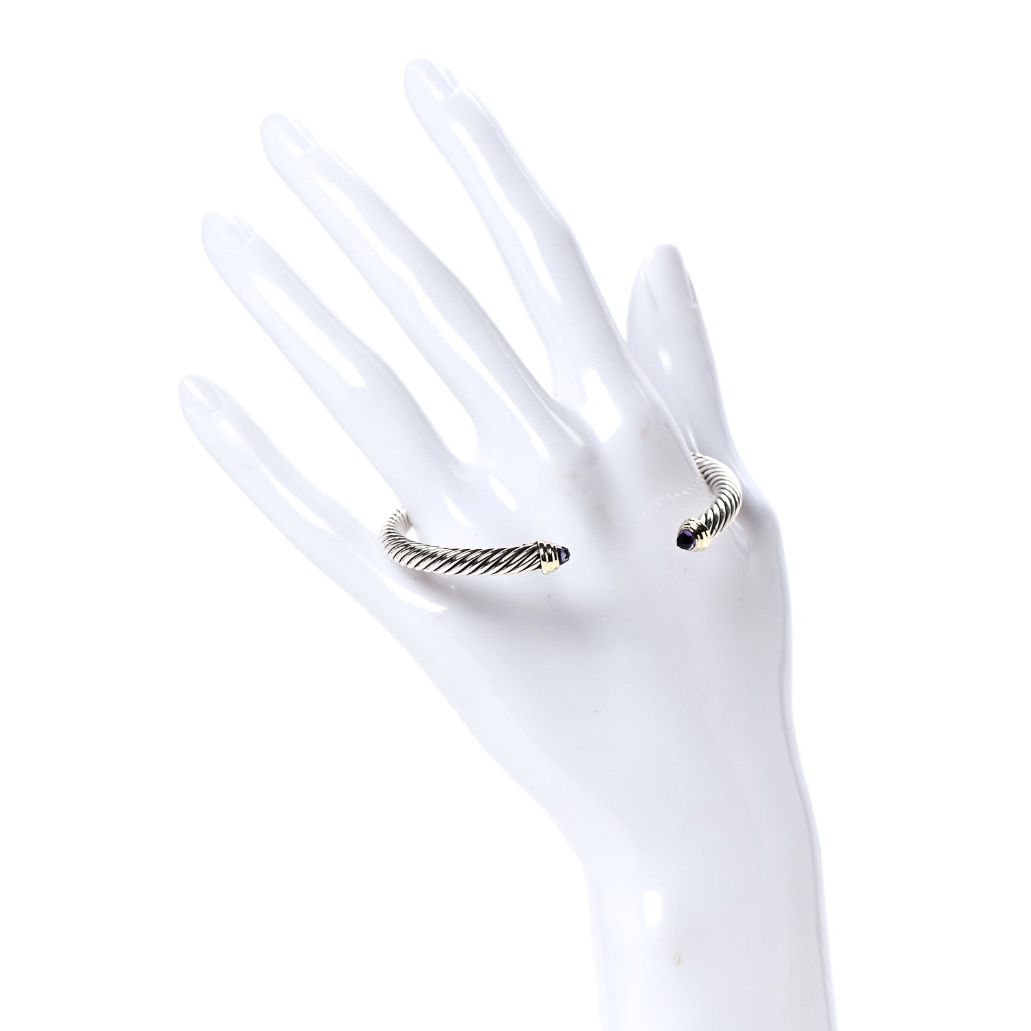 David Yurman Sterling Silver 14K Yellow Gold Amethyst 5mm Cable Classics Petite Color Bracelet 2 of 4